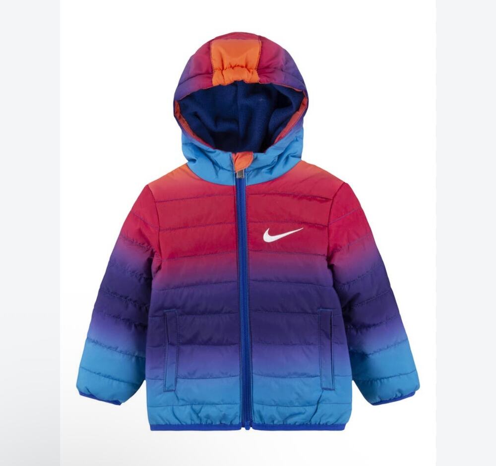 Nike Toddler Ombre Gradient Hooded Puffer Jacket 1-2 Years Pink Blue